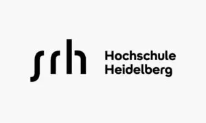 "srh"-Kürzel links, Schriftzug "Hochschule Heidelberg" rechts, schwarzer Text auf weißem Hintergrund.